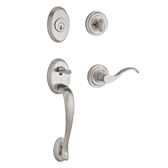 Baldwin Reserve SCCOLXCURRTRR150S Single Cylinder Columbus Handleset Right Hand Curve Lever and Traditional Round Rose with 6AL Latch; Dual Strike; and SmartKey Satin Nickel Finish