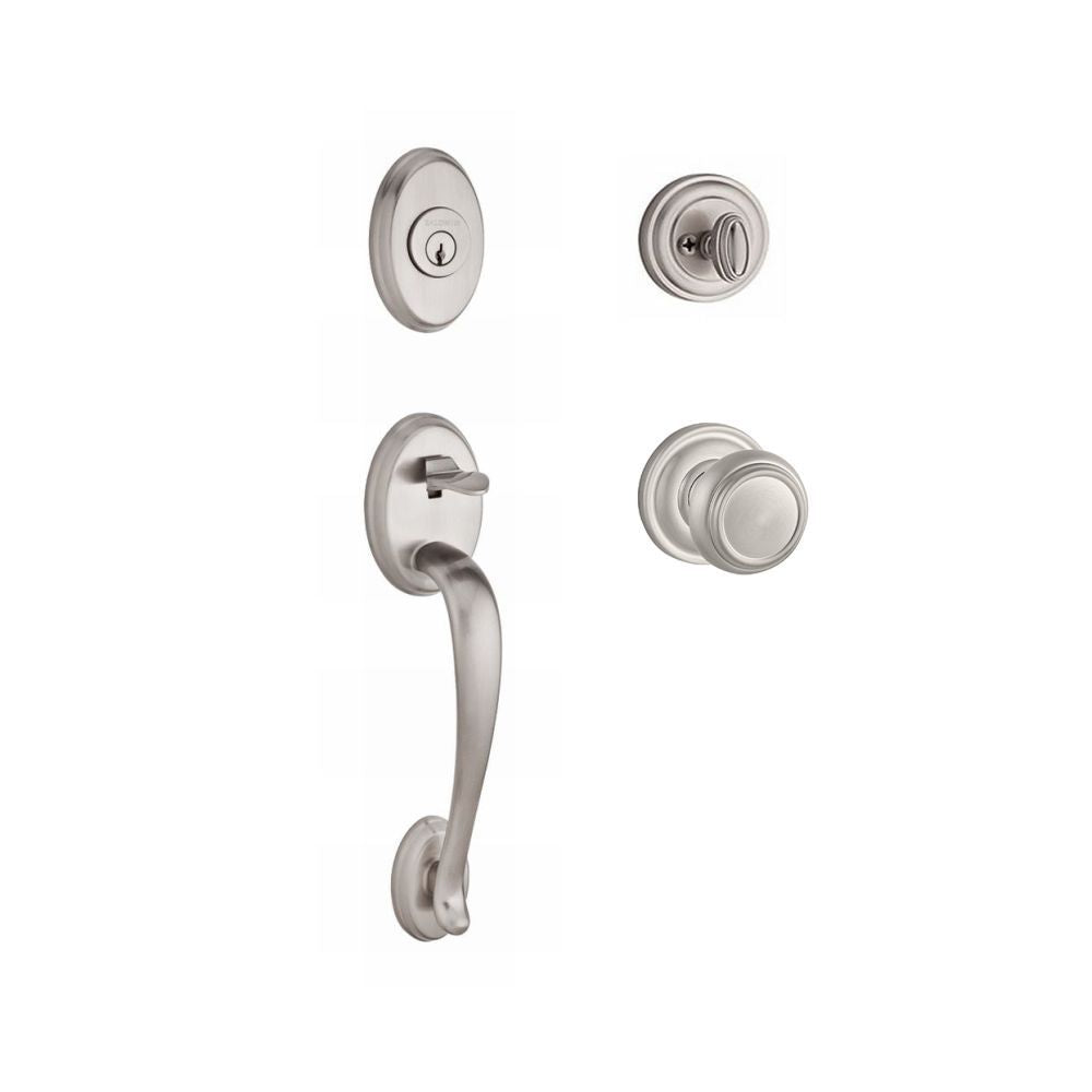Baldwin Reserve SCCOLXTRATRR150 Single Cylinder Columbus Handleset Traditional Knob and Traditional Round Rose with 6AL Latch and Dual Strike Satin Nickel Finish