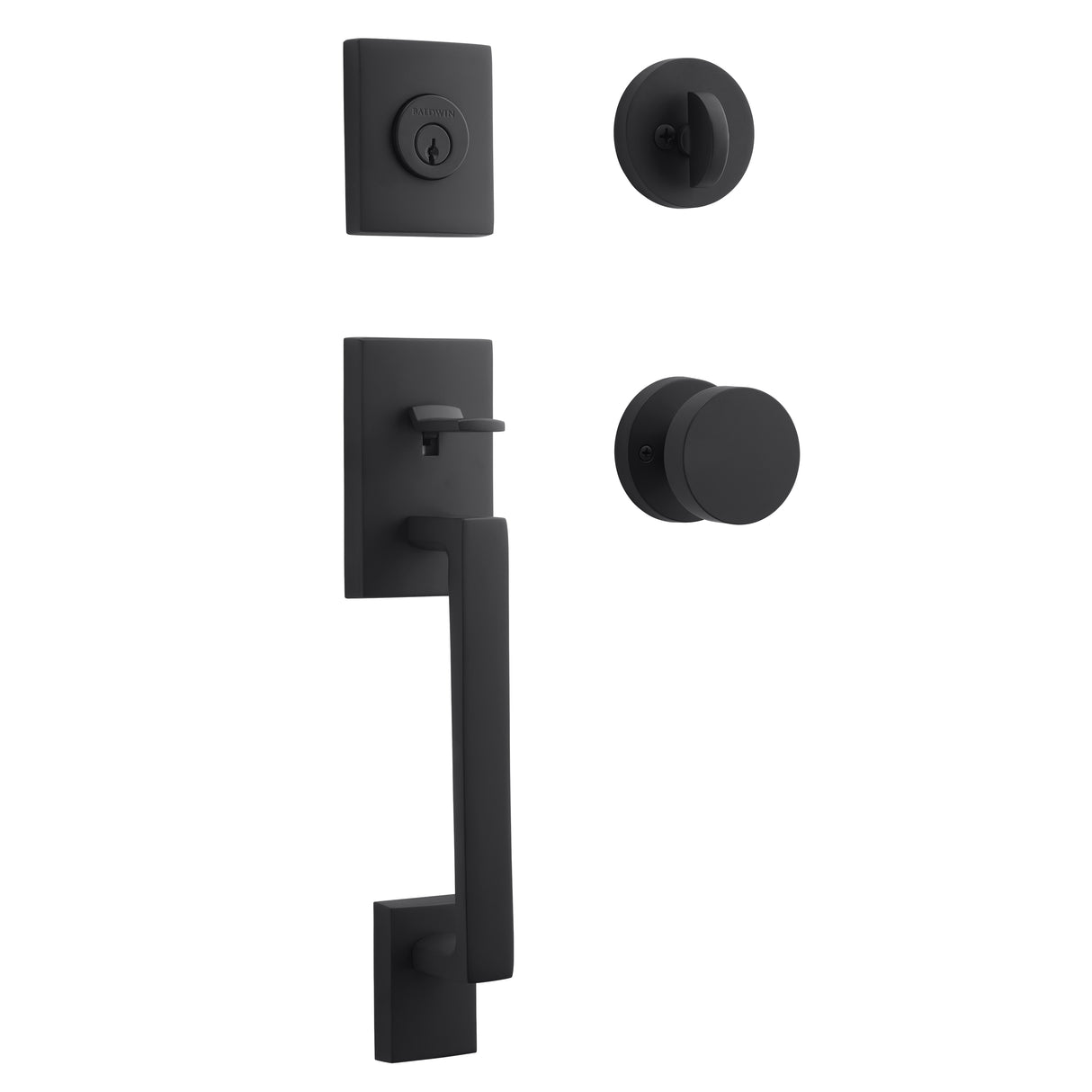Baldwin Reserve SCLAJXCONCRR190 Single Cylinder La Jolla Handleset Contemporary Knob Contemporary Round Rose with 6AL Latch and Dual Strike Satin Black Finish