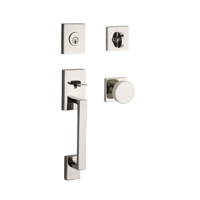 Baldwin Reserve SCLAJXCONCSR055 Single Cylinder La Jolla Handleset Contemporary Knob Contemporary Square Rose with 6AL Latch and Dual Strike Lifetime Bright Nickel Finish