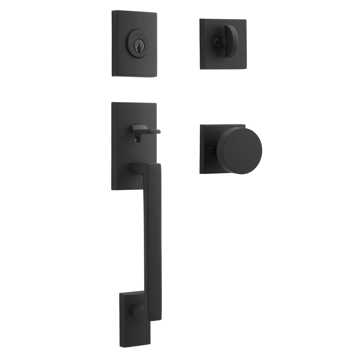Baldwin Reserve SCLAJXCONCSR190 Single Cylinder La Jolla Handleset Contemporary Knob Contemporary Square Rose with 6AL Latch and Dual Strike Satin Black Finish