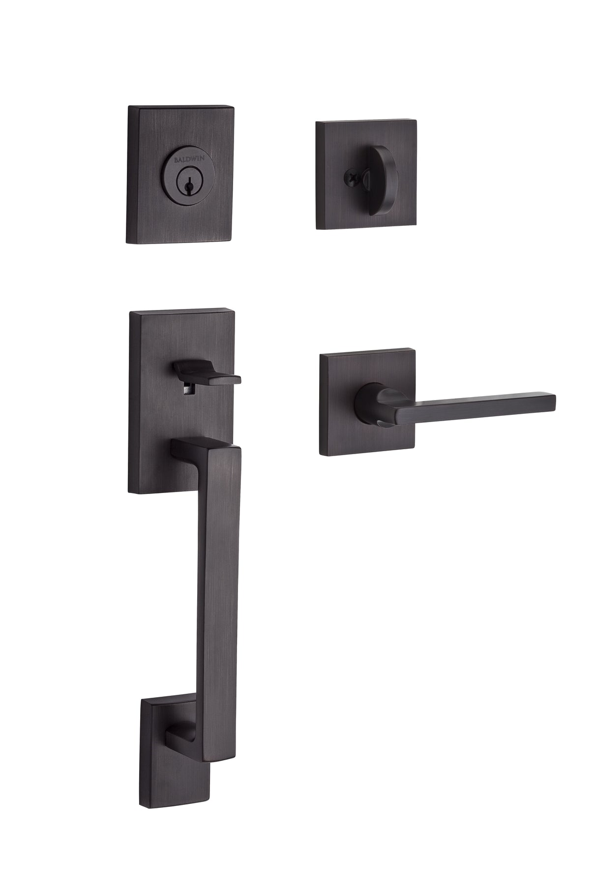 Baldwin Reserve SCLAJXSQUCSR112 Single Cylinder La Jolla Handleset Square Lever Contemporary Square Rose with 6AL Latch and Dual Strike Venetian Bronze Finish