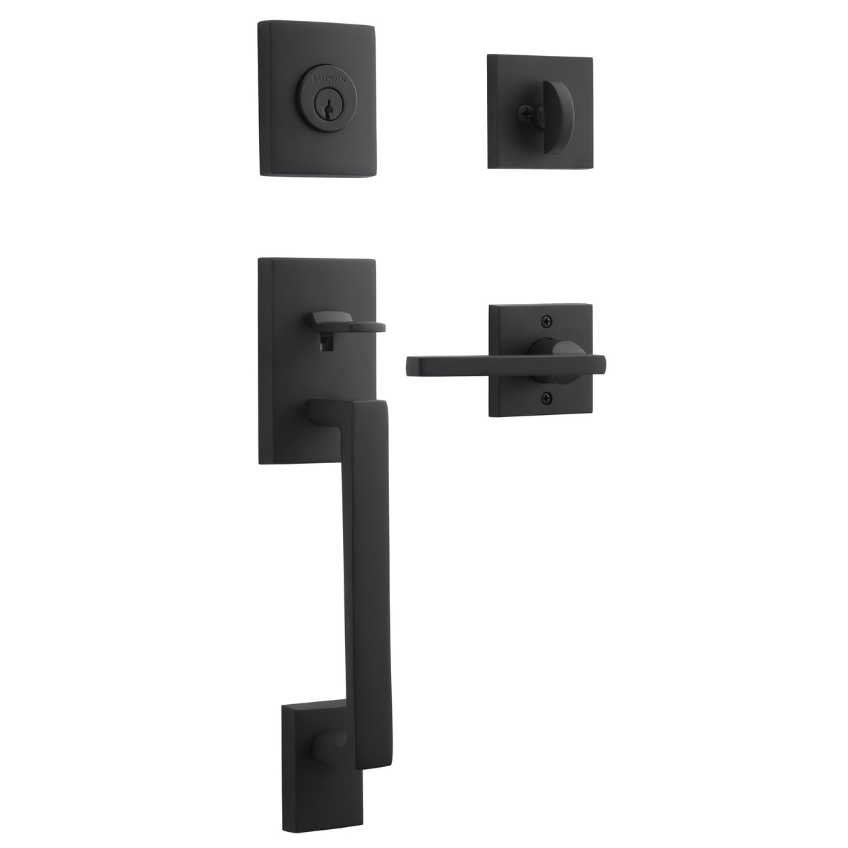 Baldwin Reserve SCLAJXSQUCSR190 Single Cylinder La Jolla Handleset Square Lever Contemporary Square Rose with 6AL Latch and Dual Strike Satin Black Finish