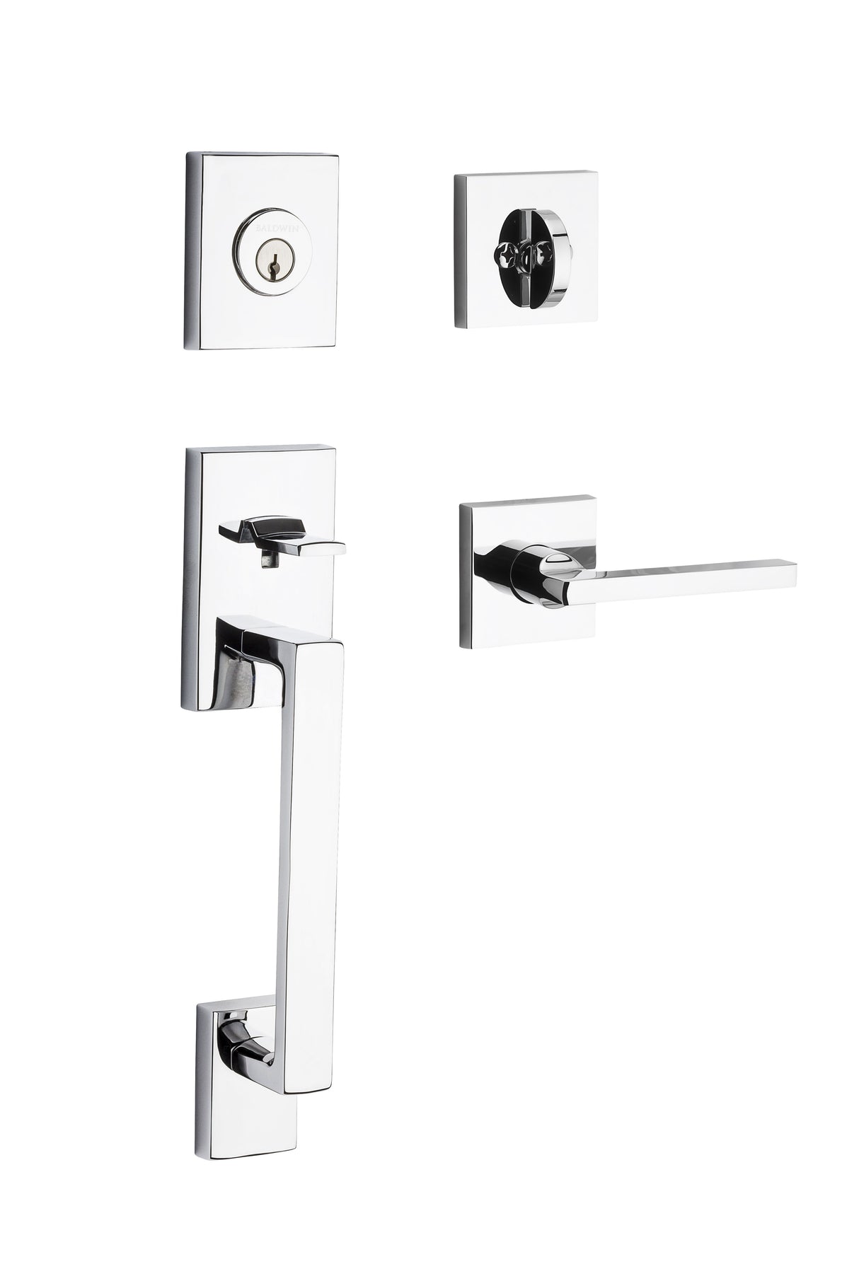 Baldwin Reserve SCLAJXSQUCSR260S Single Cylinder La Jolla Handleset Square Lever Contemporary Square Rose with 6AL Latch; Dual Strike; and SmartKey Bright Chrome Finish