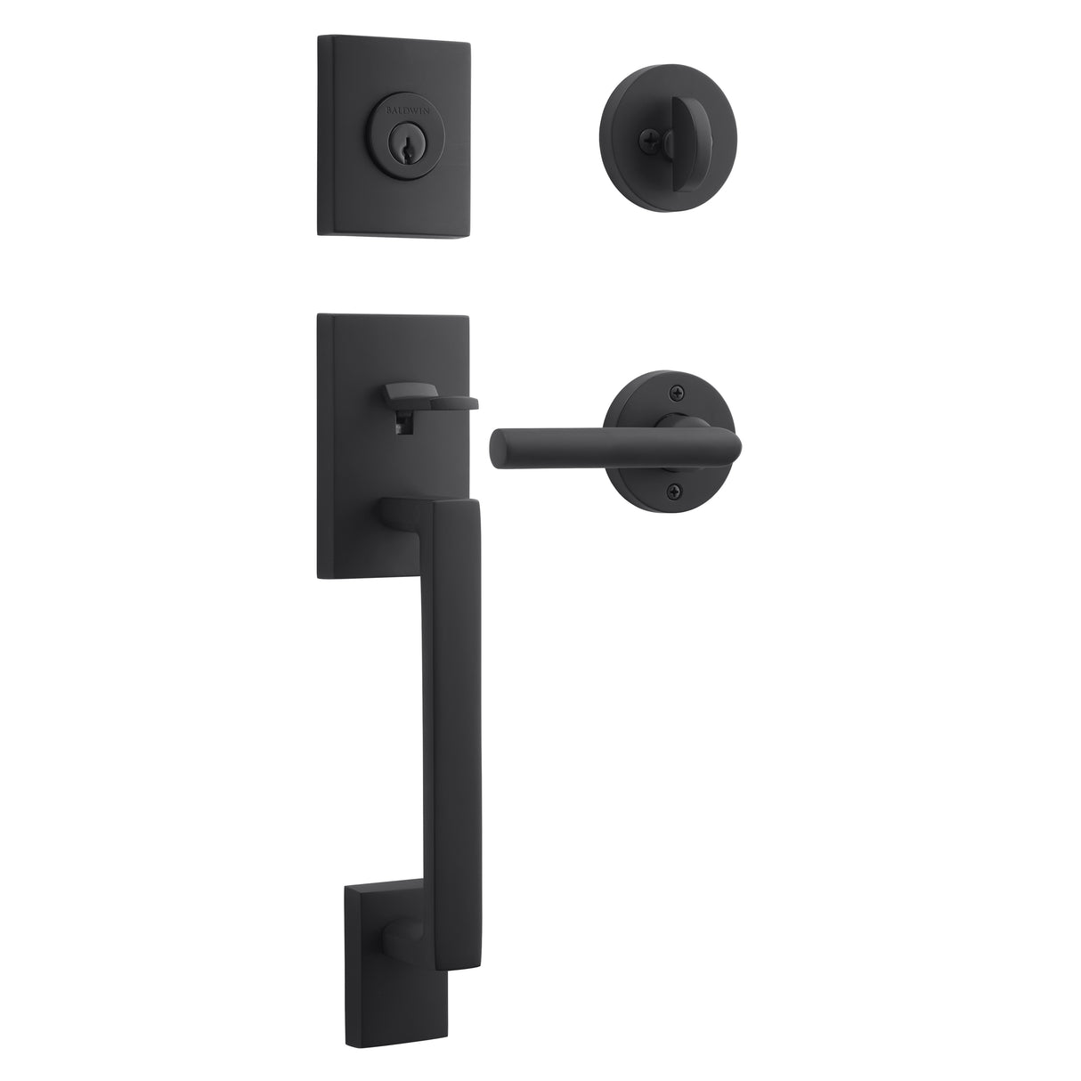 Baldwin Reserve SCLAJXTUBCRR190 Single Cylinder La Jolla Handleset Tube Lever Contemporary Round Rose with 6AL Latch and Dual Strike Satin Black Finish