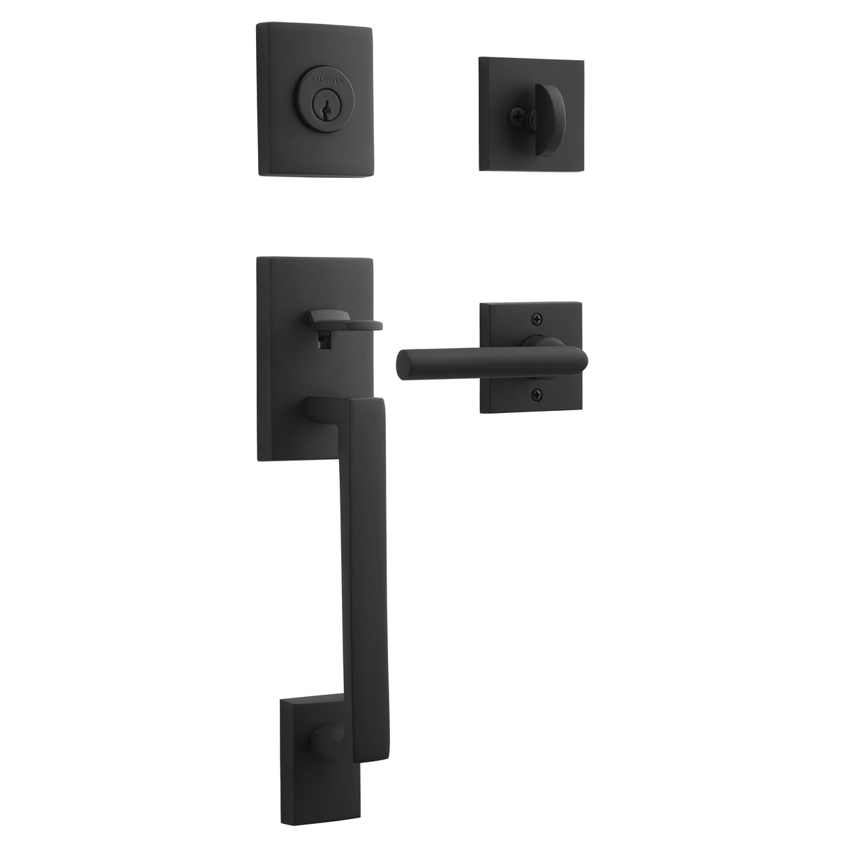 Baldwin Reserve SCLAJXTUBCSR190 Single Cylinder La Jolla Handleset Tube Lever Contemporary Square Rose with 6AL Latch and Dual Strike Satin Black Finish
