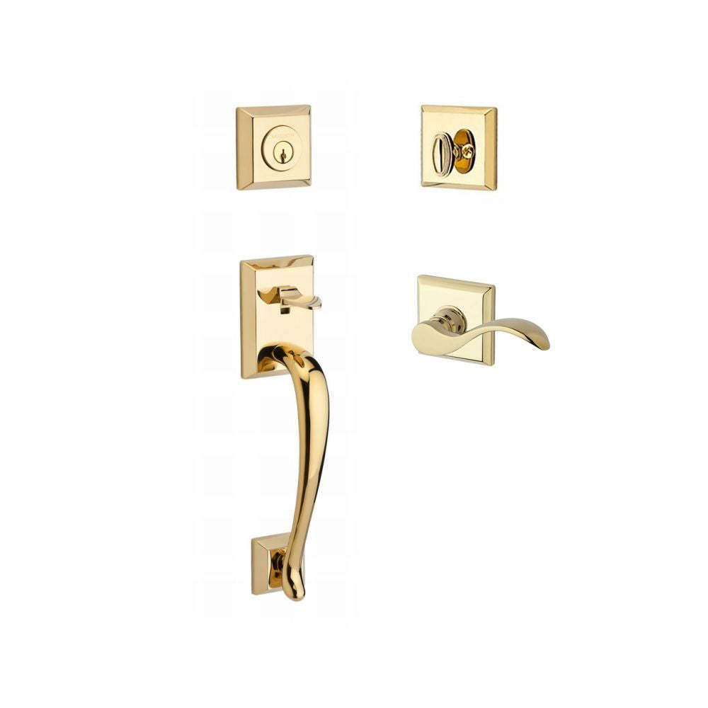 Baldwin Reserve SCNAPXCURLTSR003 Single Cylinder Napa Handleset Left Hand Curve Lever and Traditional Square Rose with 6AL Latch and Dual Strike Lifetime Brass Finish