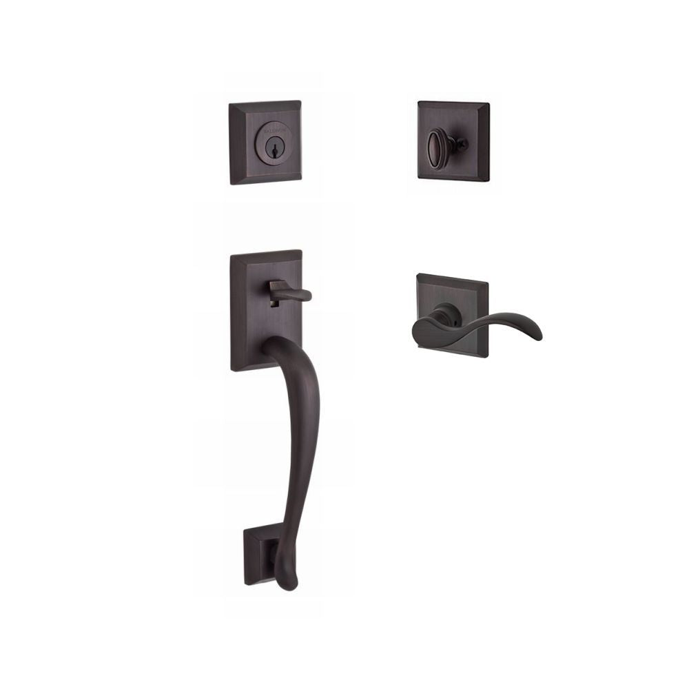 Baldwin Reserve SCNAPXCURLTSR112 Single Cylinder Napa Handleset Left Hand Curve Lever and Traditional Square Rose with 6AL Latch and Dual Strike Venetian Bronze Finish