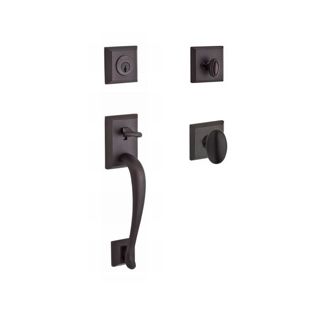 Baldwin Reserve SCNAPXELLTSR112 Single Cylinder Napa Handleset Ellipse Knob and Traditional Square Rose with 6AL Latch and Dual Strike Venetian Bronze Finish