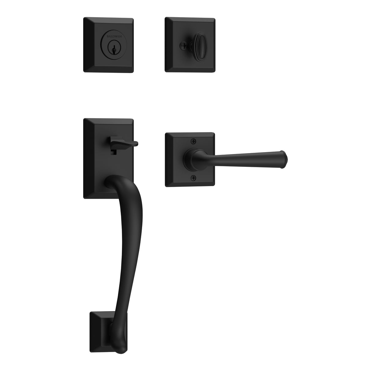 Baldwin Reserve SCNAPXFEDRTSR190 Single Cylinder Napa Handleset Right Hand Federal Lever and Traditional Square Rose with 6AL Latch and Dual Strike Satin Black Finish
