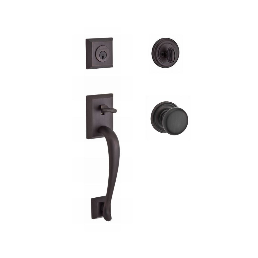 Baldwin Reserve SCNAPXROUTRR112 Single Cylinder Napa Handleset Round Knob and Traditional Round Rose with 6AL Latch and Dual Strike Venetian Bronze Finish