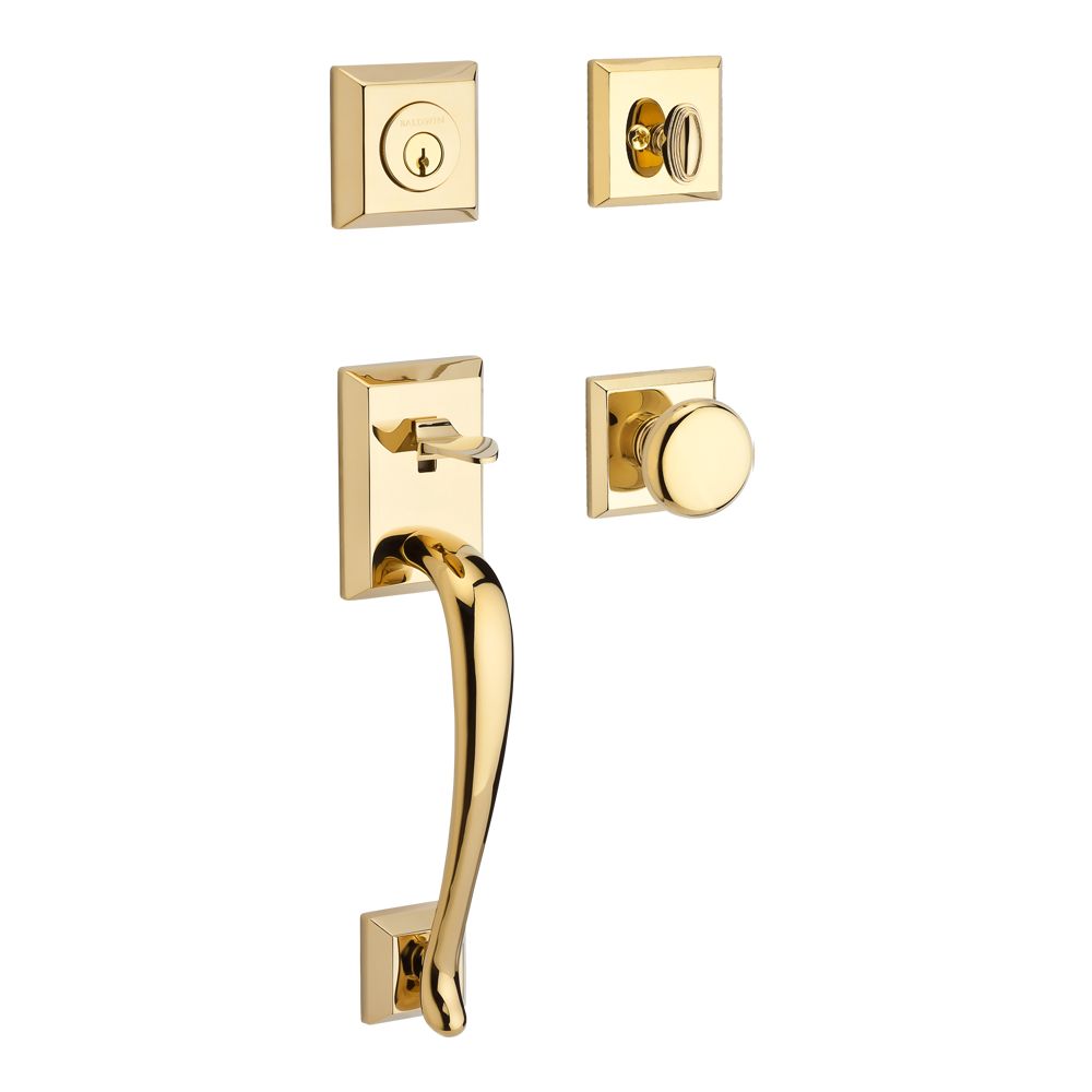 Baldwin Reserve SCNAPXROUTSR003 Single Cylinder Napa Handleset Round Knob and Traditional Square Rose with 6AL Latch and Dual Strike Lifetime Brass Finish