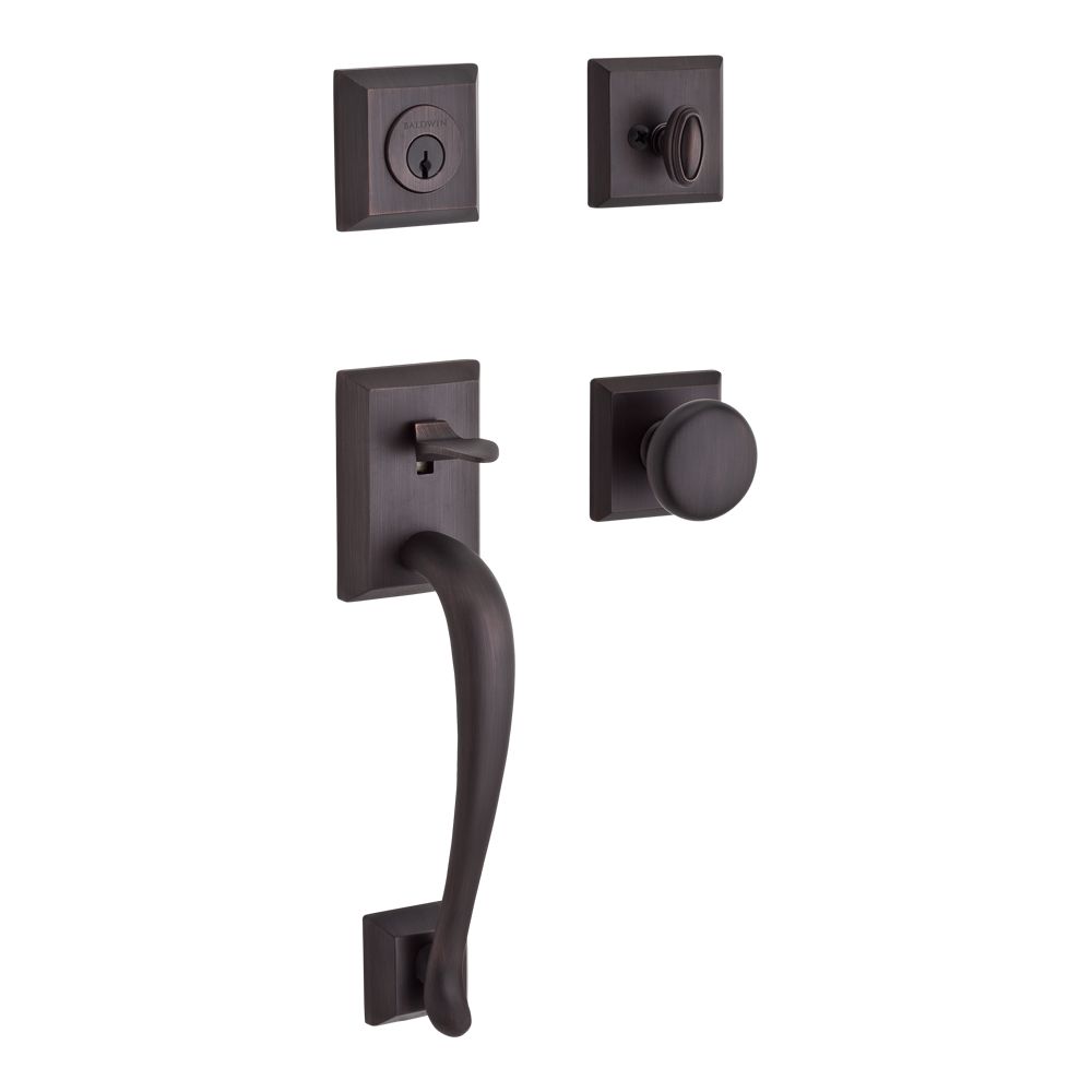 Baldwin Reserve SCNAPXROUTSR112 Single Cylinder Napa Handleset Round Knob and Traditional Square Rose with 6AL Latch and Dual Strike Venetian Bronze Finish