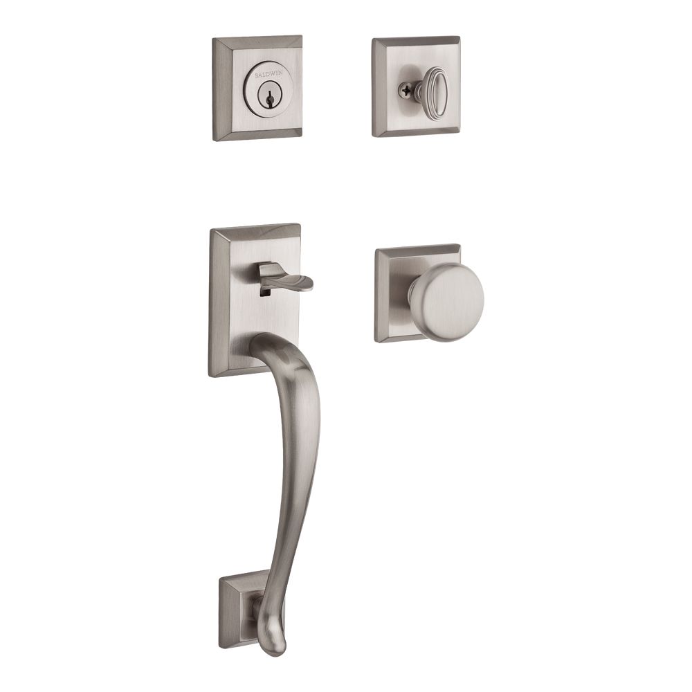 Baldwin Reserve SCNAPXROUTSR150 Single Cylinder Napa Handleset Round Knob and Traditional Square Rose with 6AL Latch and Dual Strike Satin Nickel Finish