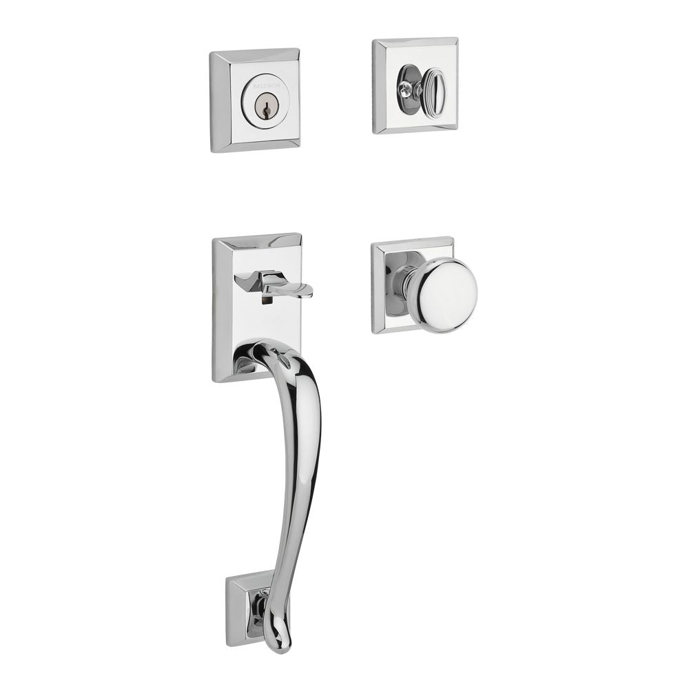 Baldwin Reserve SCNAPXROUTSR260 Single Cylinder Napa Handleset Round Knob and Traditional Square Rose with 6AL Latch and Dual Strike Bright Chrome Finish