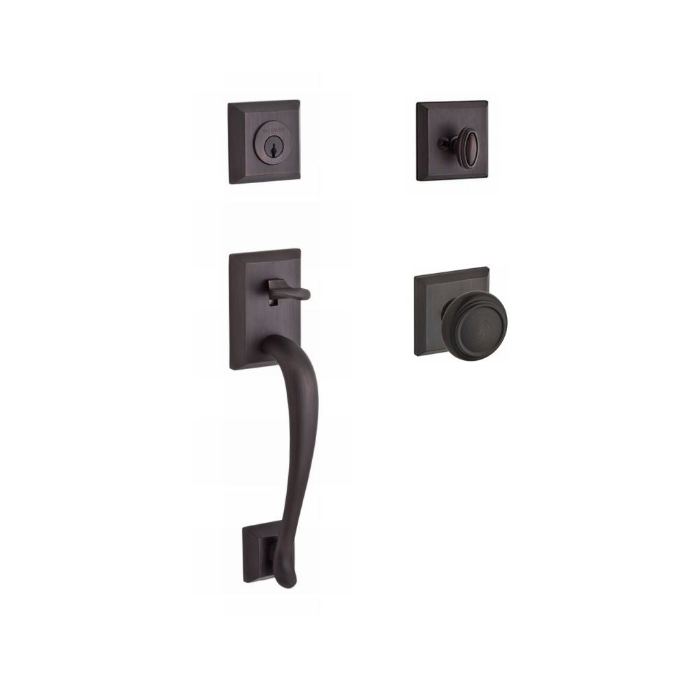 Baldwin Reserve SCNAPXTRATSR112 Single Cylinder Napa Handleset Traditional Knob and Traditional Square Rose with 6AL Latch and Dual Strike Venetian Bronze Finish