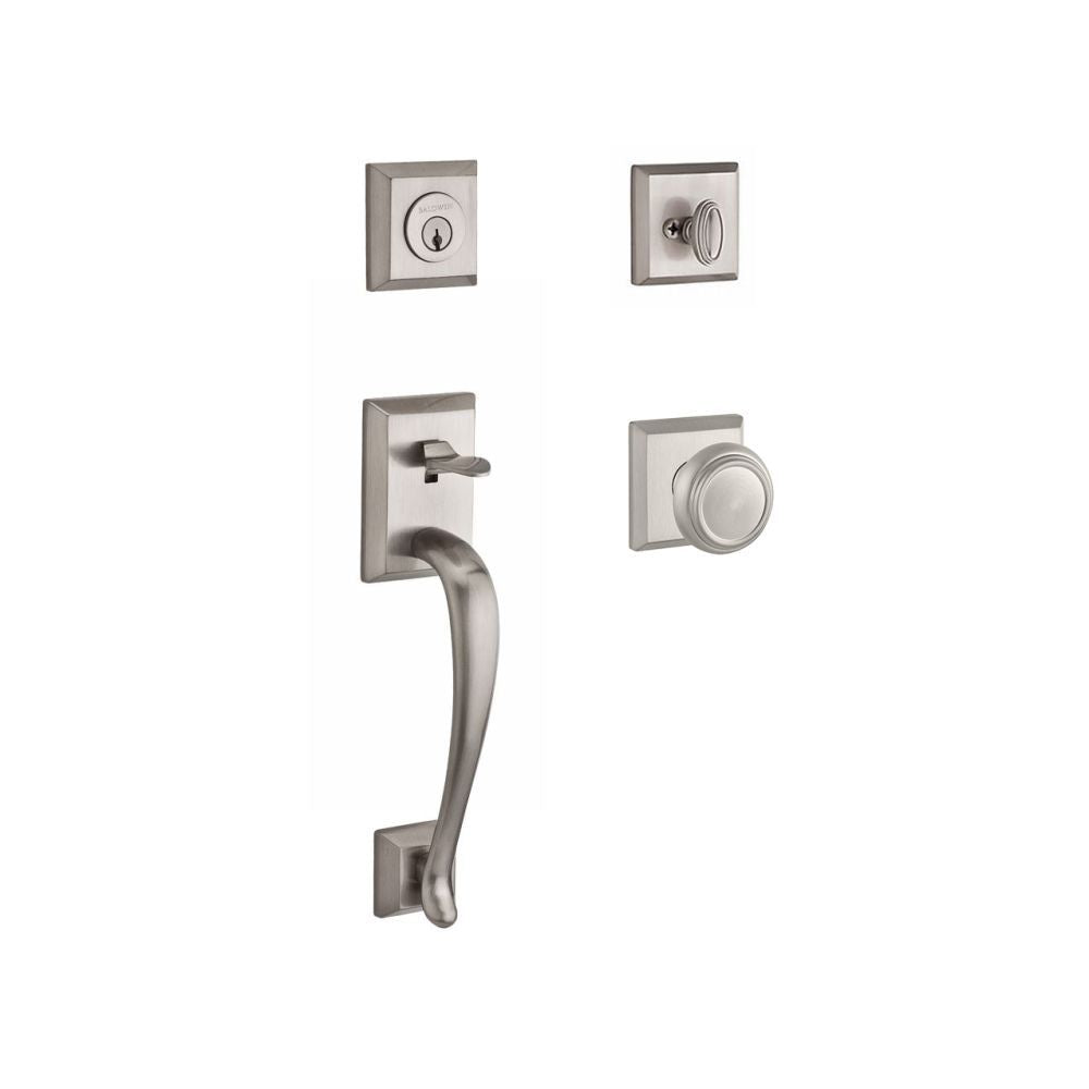 Baldwin Reserve SCNAPXTRATSR150 Single Cylinder Napa Handleset Traditional Knob and Traditional Square Rose with 6AL Latch and Dual Strike Satin Nickel Finish