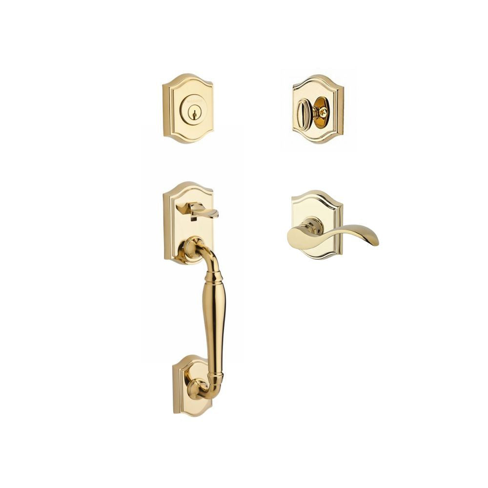 Baldwin Reserve SCWESXCURLTAR003 Single Cylinder Westcliff Handleset Left Hand Curve Lever and Traditional Arch Rose with 6AL Latch and Dual Strike Lifetime Brass Finish