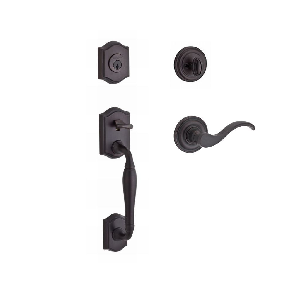 Baldwin Reserve SCWESXCURRTRR112 Single Cylinder Westcliff Handleset Right Hand Curve Lever and Traditional Round Rose with 6AL Latch and Dual Strike Venetian Bronze Finish
