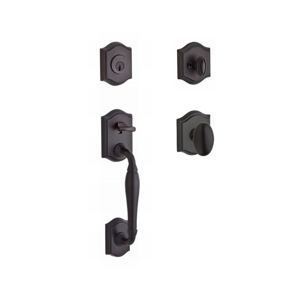 Baldwin Reserve SCWESXELLTAR112 Single Cylinder Westcliff Handleset Ellipse Knob and Traditional Arch Rose with 6AL Latch and Dual Strike Venetian Bronze Finish