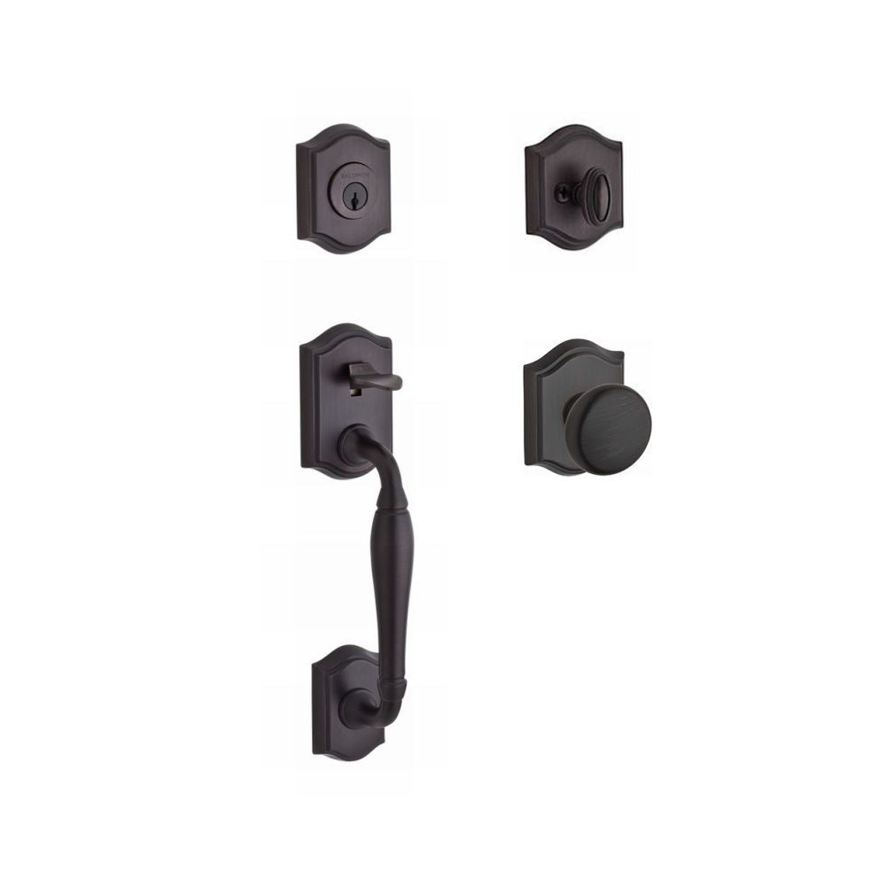 Baldwin Reserve SCWESXROUTAR112 Single Cylinder Westcliff Handleset Round Knob and Traditional Arch Rose with 6AL Latch and Dual Strike Venetian Bronze Finish