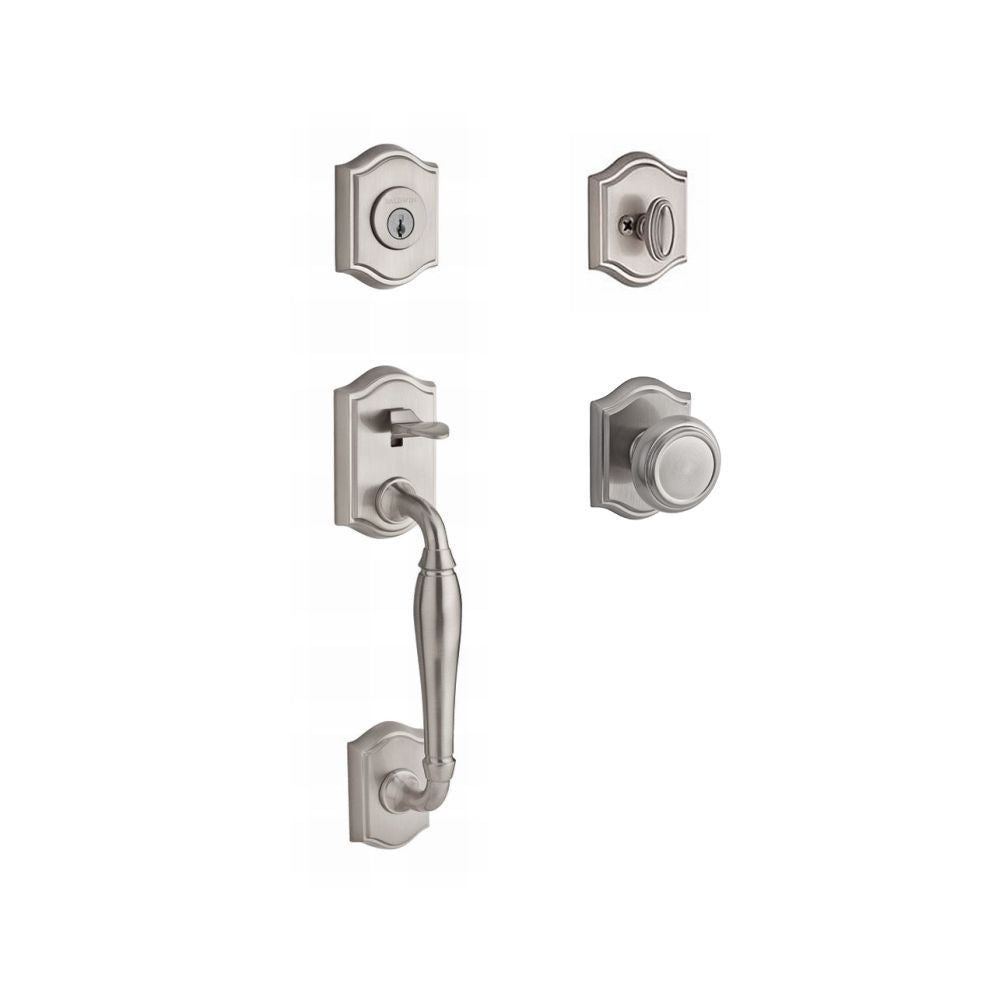 Baldwin Reserve SCWESXTRATAR150 Single Cylinder Westcliff Handleset Traditional Knob and Traditional Arch Rose with 6AL Latch and Dual Strike Satin Nickel Finish