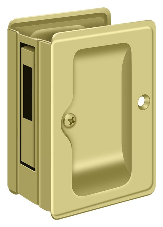 Deltana SDAR325U3 Heavy Duty Pocket Lock; Adjustable; 3-1/4" x 2 1/4" Sliding Door Receiver; Bright Brass Finish Main image
