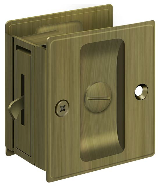 Deltana SDL25U5 Pocket Lock; 2-1/2" x 2-3/4" Privacy; Antique Brass Finish Main image