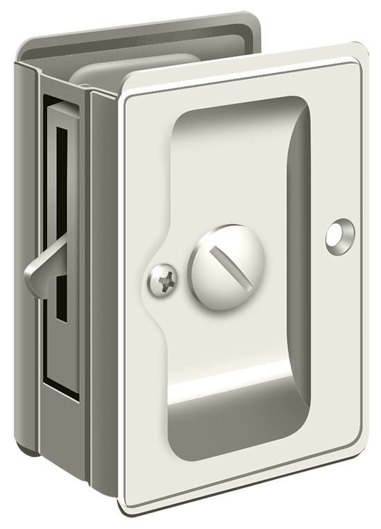 Deltana SDLA325U14 Heavy Duty Pocket Lock; Adjustable; 3-1/4" x 2 1/4" Privacy; Bright Nickel Finish Main image