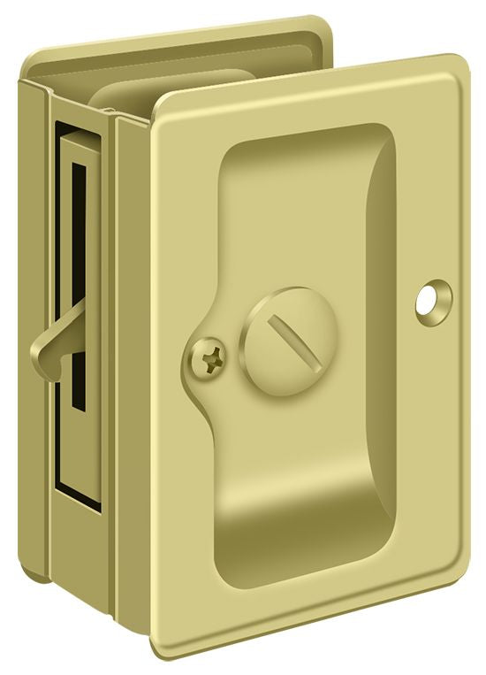 Deltana SDLA325U3 Heavy Duty Pocket Lock; Adjustable; 3-1/4" x 2 1/4" Privacy; Bright Brass Finish Main image