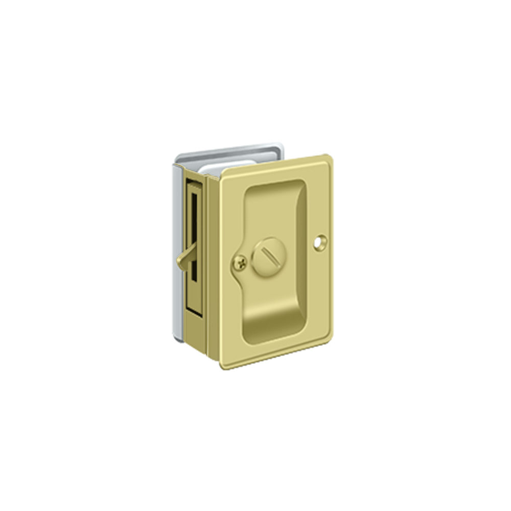Deltana SDLA325U3/26 Heavy Duty Pocket Lock; Adjustable; 3-1/4" x 2 1/4" Privacy; Bright Brass By Bright Chrome Finish Main image