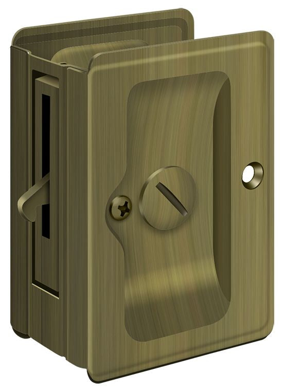 Deltana SDLA325U5 Heavy Duty Pocket Lock; Adjustable; 3-1/4" x 2 1/4" Privacy; Antique Brass Finish Main image