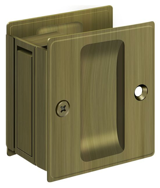 Deltana SDP25U5 Pocket Lock; 2-1/2" x 2-3/4" Passage; Antique Brass Finish Main image