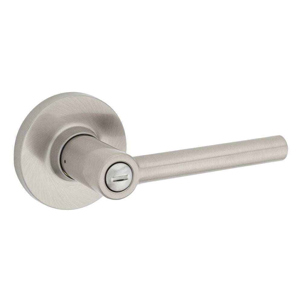 Safelock SL4000RELRDT-15 Reminy Lever Round Rose Push Button Privacy Lock with RCAL Latch and RCS Strike Satin Nickel Finish Main image