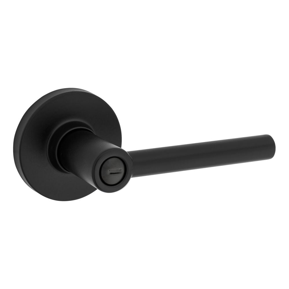 Safelock SL4000RELRDT-514 Reminy Lever Round Rose Push Button Privacy Lock with RCAL Latch and RCS Strike Matte Black Finish Main image