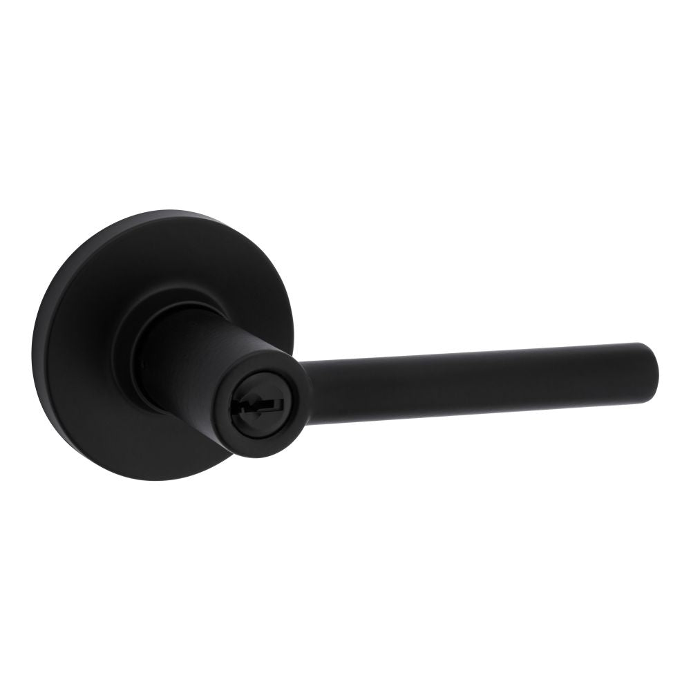 Safelock SL6000RELRDT-514 Reminy Lever Round Rose Push Button Entry Lock with RCAL Latch and RCS Strike Matte Black Finish Main image