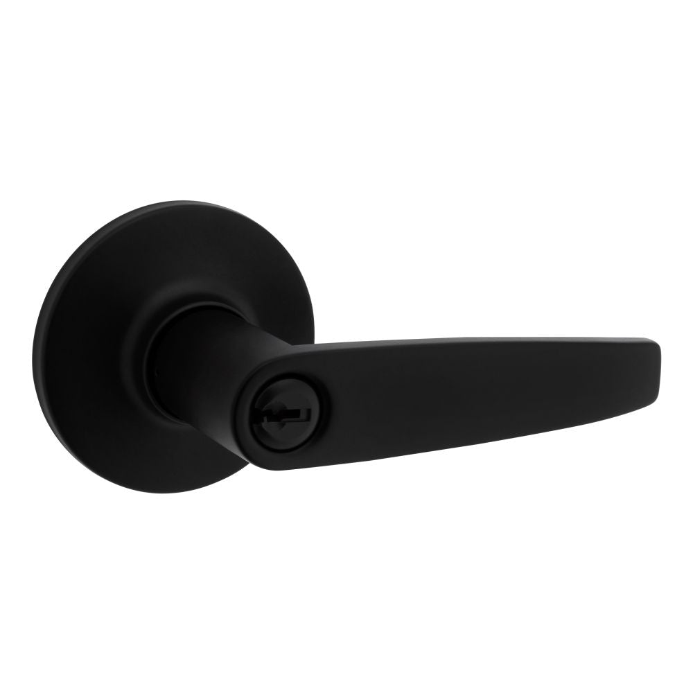 Safelock SL6000WI-514 Winston Lever Round Rose Push Button Entry Lock with 4AL Latch and RCS Strike Matte Black Finish Main image