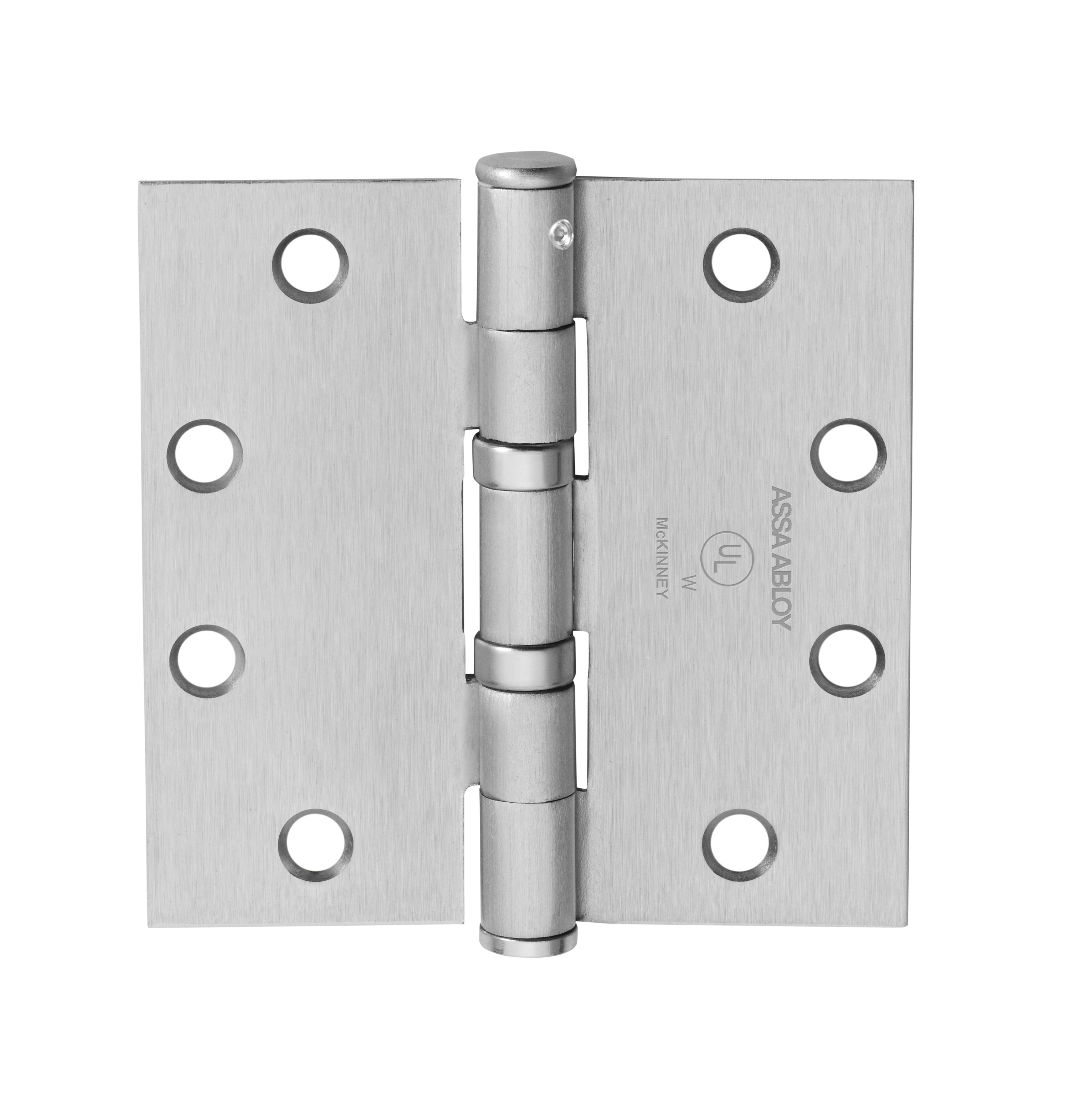 McKinney TA271441226DNRP 4-1/2" x 4-1/2" Square Corner Standard Weight 5 Knuckle Ball Bearing Hinge with Non Removable Pin # 55860 Satin Chrome Finish Main image